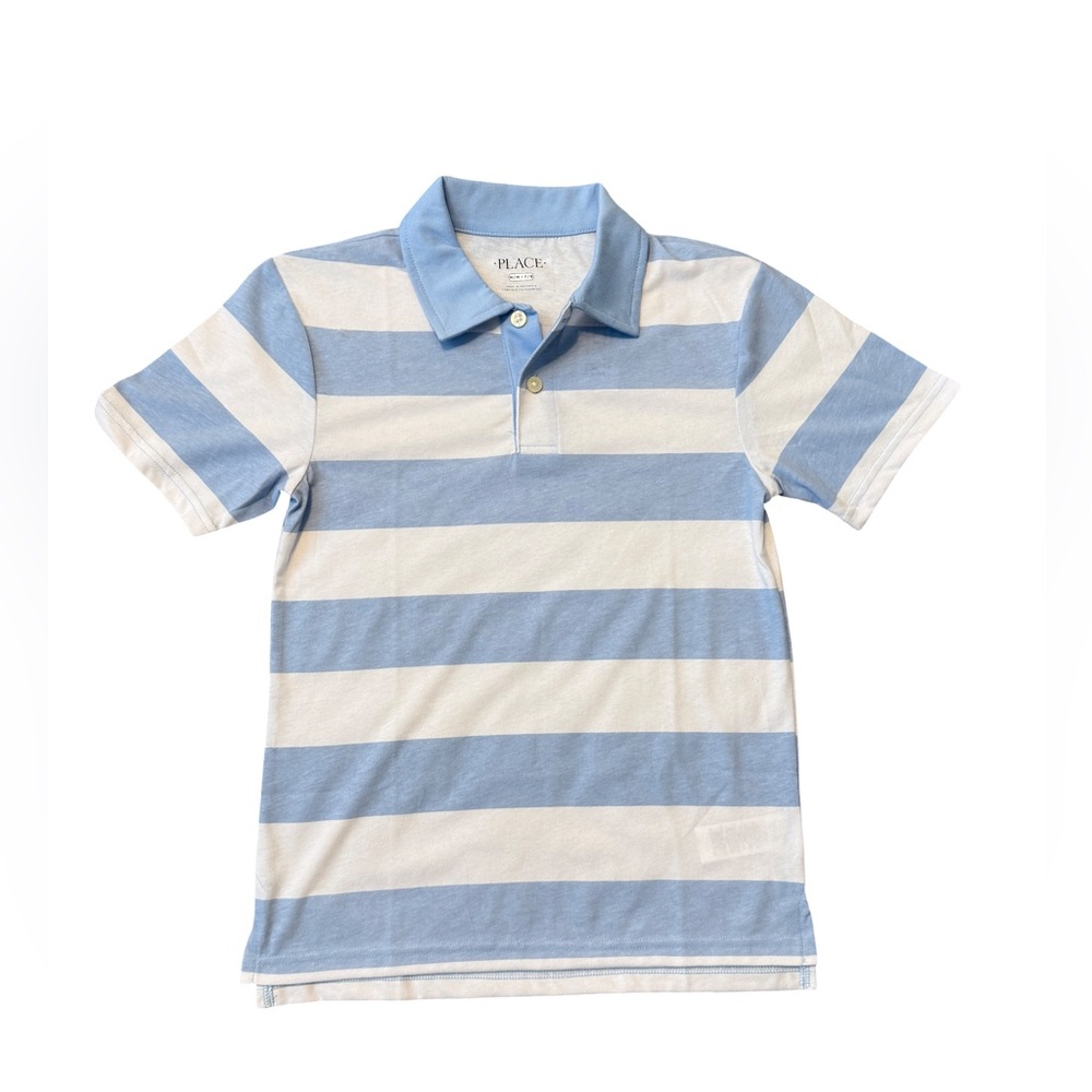 NWT The Children’s Place Boys Polo Shirt Medium (7/8) Blue White Striped